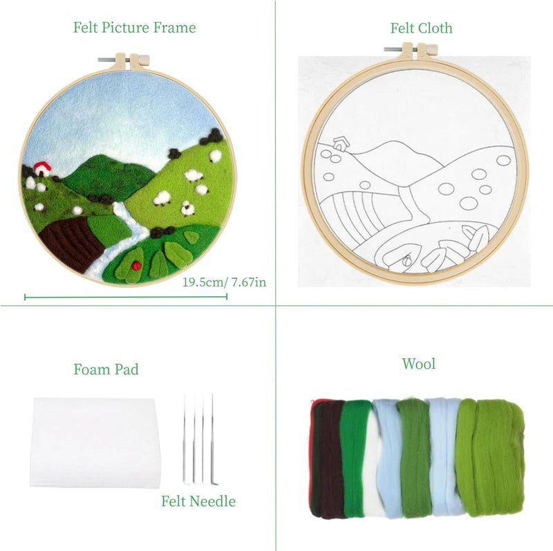 wonofa DIY Wool Needle Felt Starter Kit, Beginner Needle Felt Kit with Wool Felt Bag, Felts Needles, Photo Frame, Foam Mat, Felts Cloth and Instructions for Home Decor, Art Crafts (K1) - Image 2